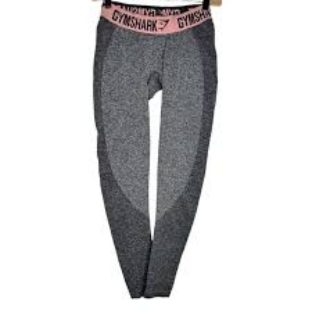 Gymshark Women’s Flex Work Out Leggings Heathered Grey Pink Waistband Small